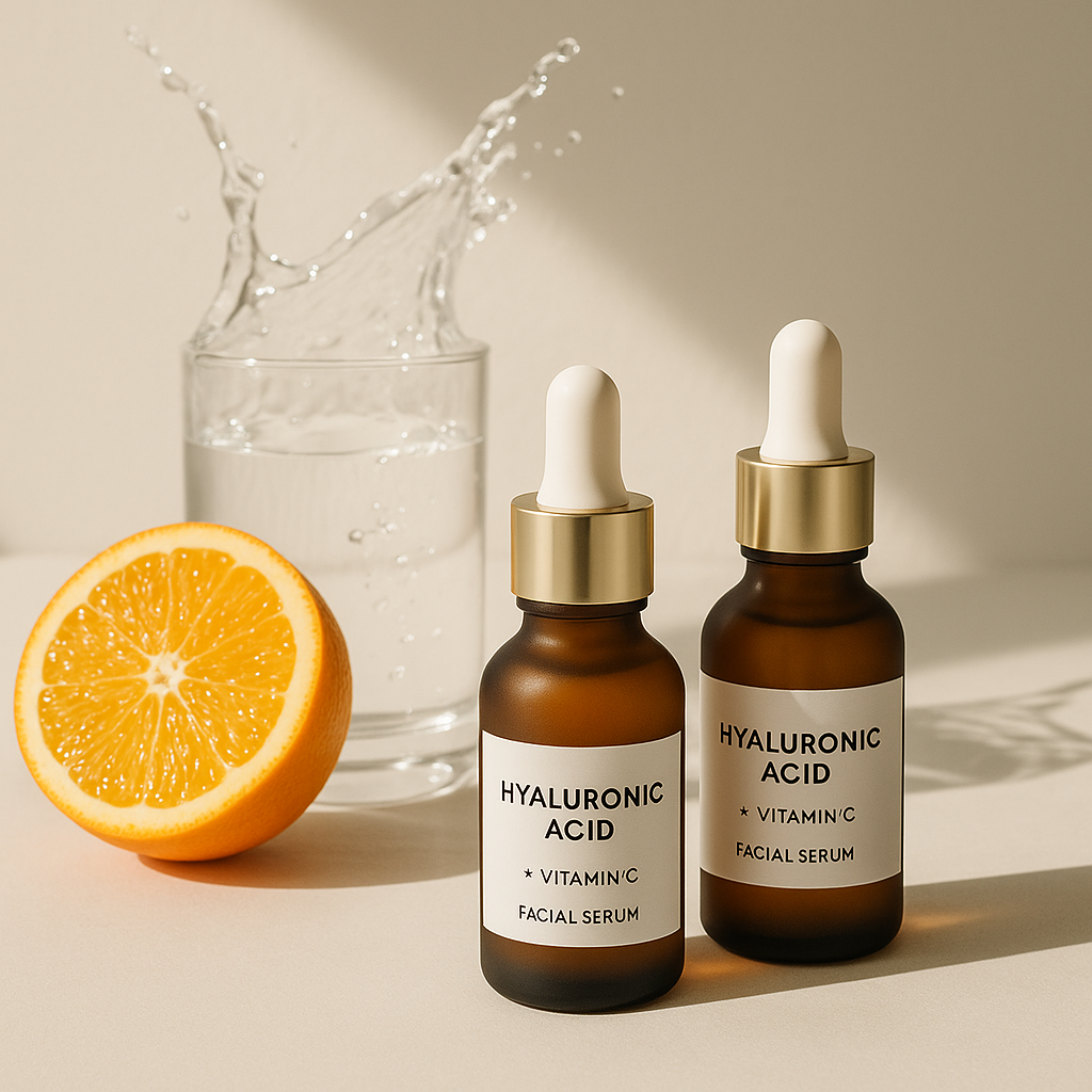 Ansigtserum med hyaluronsyre og vitamin C-aktive stoffer